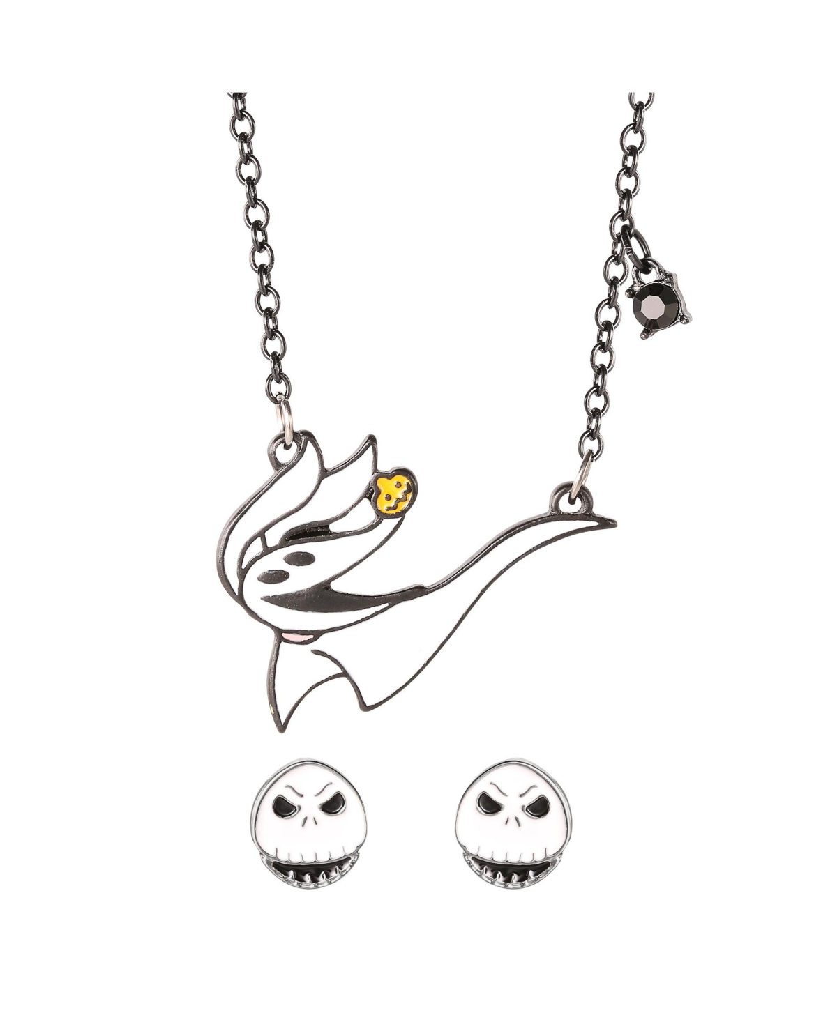 The Nightmare Before Christmas Women's Costume Necklace and Earrings Set - Zero Necklace and Jack Studs - Black, white