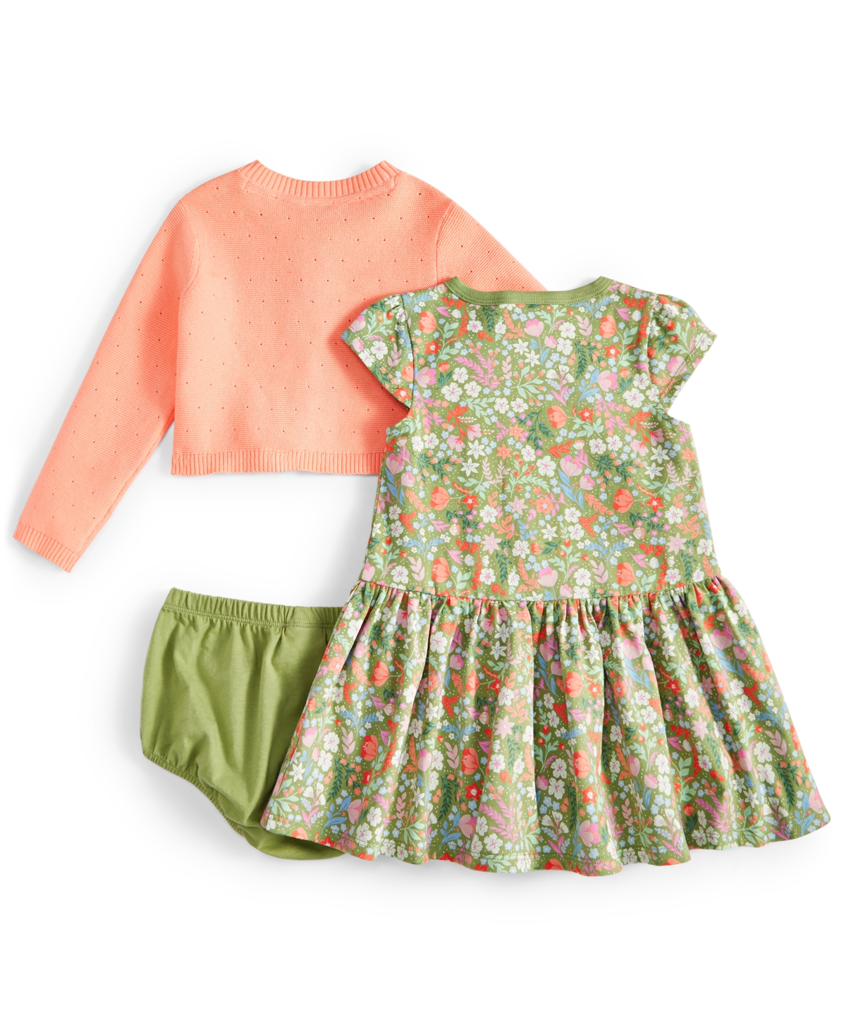 Shop First Impressions Baby Girls Cardigan And Floral-print Dress, 2 Piece Set, Created For Macy's In Aloe Vera Green