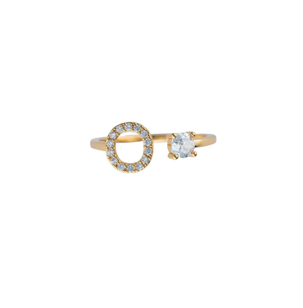 Crystal Initial Adjustable Gold-Tone Ring - Gold with crystals