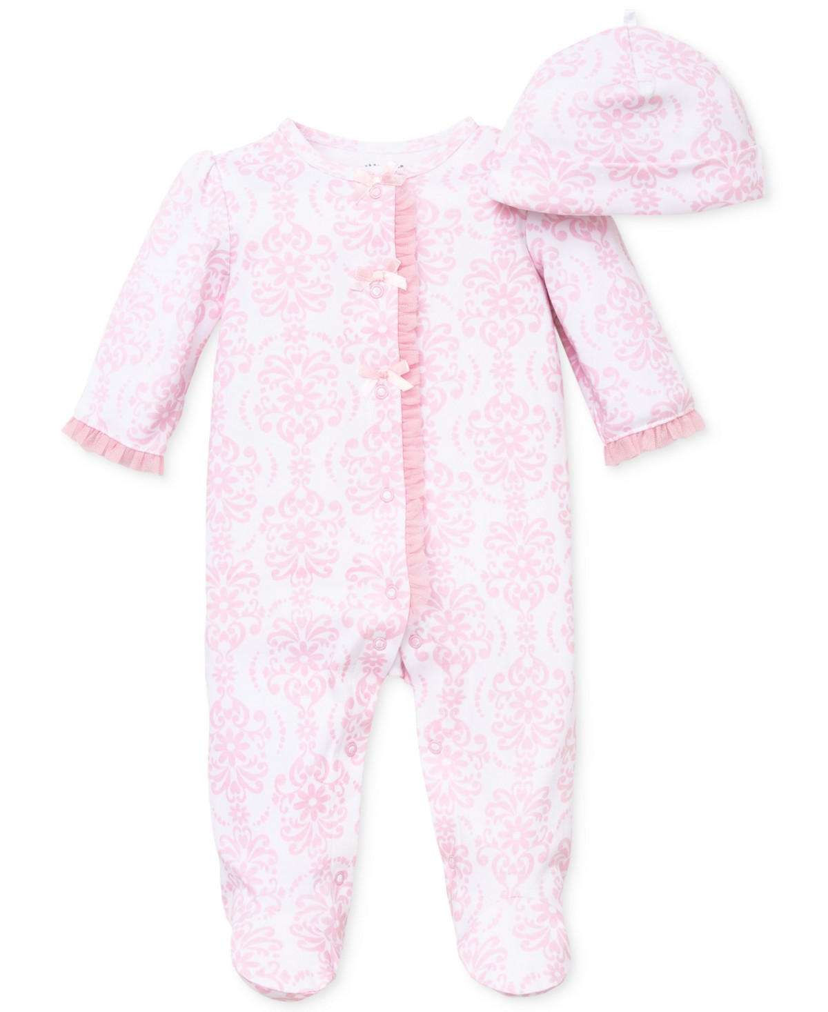 Little Me Baby Girls Damask Footed Coverall and Hat, 2 Piece Set — фото 1