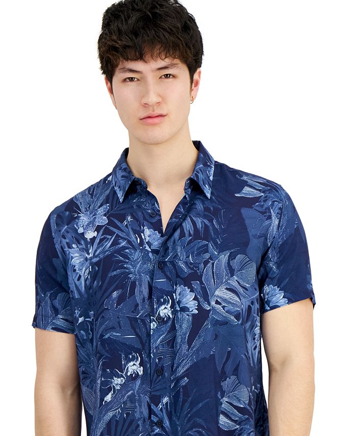 GUESS Men's TropicalPrint ShortSleeve ButtonDown Shirt Macy's