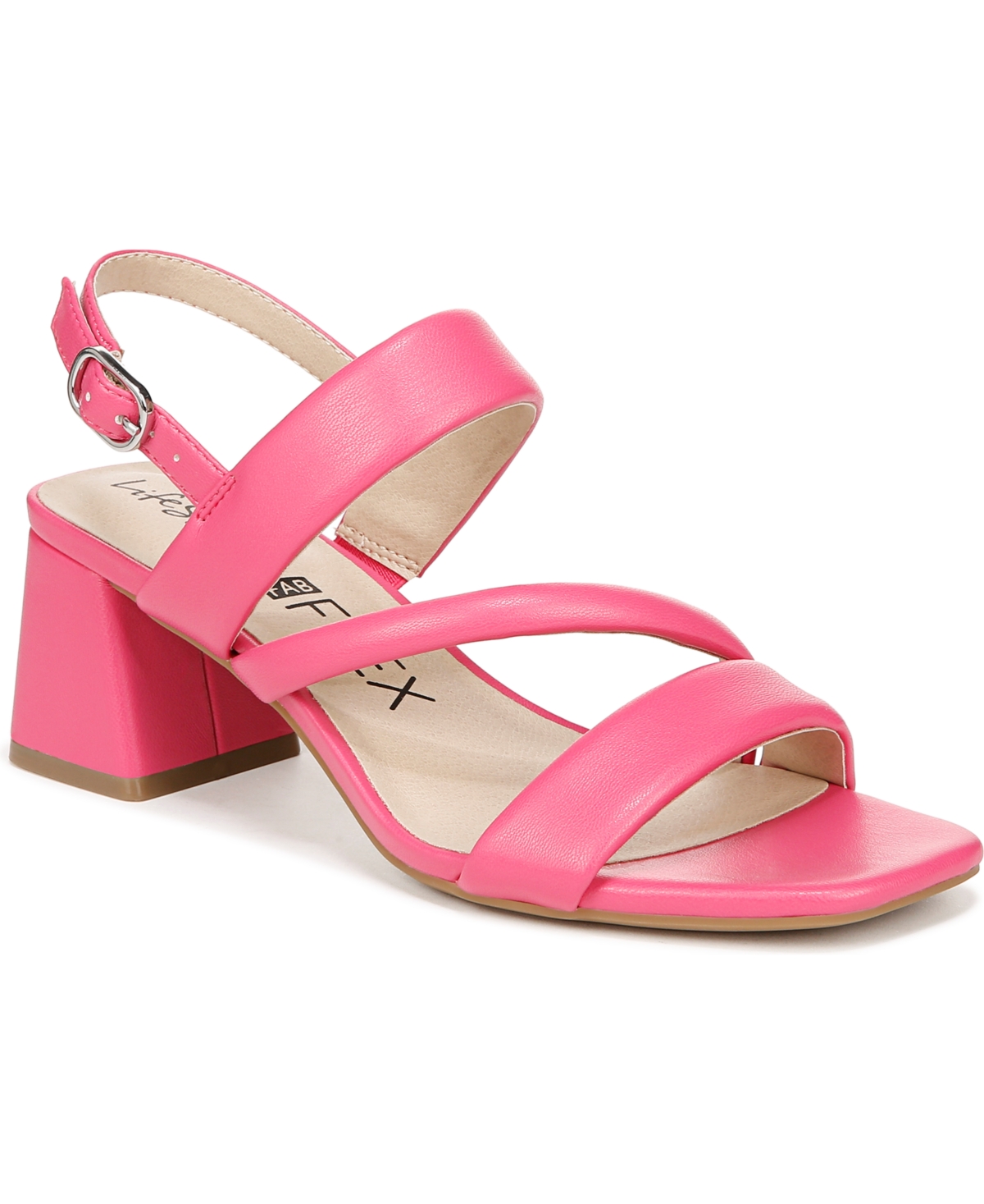 Shop Lifestride Women's Celia Asymmetrical Block Heel Dress Sandals In French Pink Faux Leather