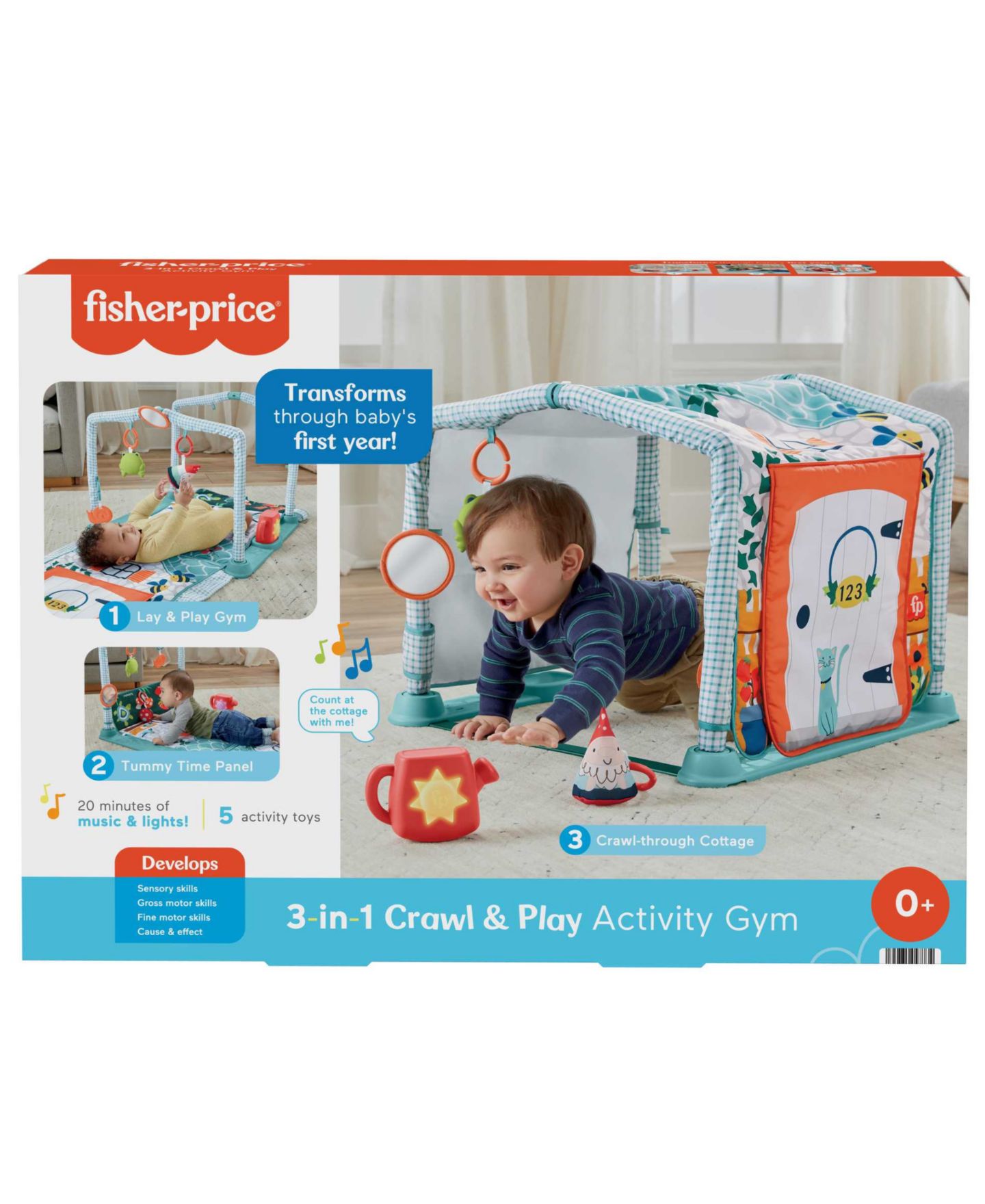 Детская игрушка Fisher Price 3-in-1 Baby Gym with Tummy Time Playmat, Tunnel and Toys, Crawl Play Activity Gym — фото 1