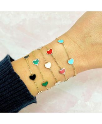 Mother of Pearl Heart Station Bracelet 14K Gold