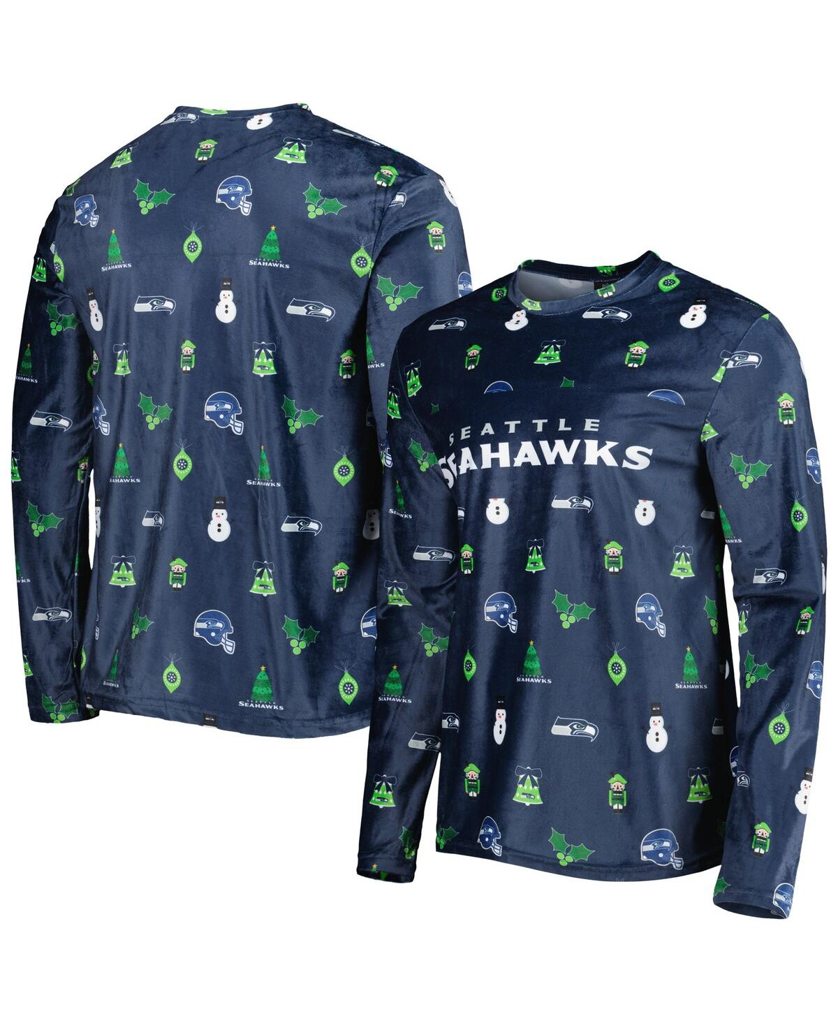 Shop Foco Men's  College Navy Seattle Seahawks Holiday Repeat Long Sleeve T-shirt