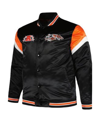 Men's Black Distressed Cincinnati Bengals Big and Tall Satin Full-Snap Jacket