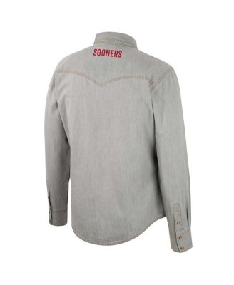 Men's x Wrangler Gray Oklahoma Sooners Cowboy Cut Western Full-Snap Long Sleeve Shirt