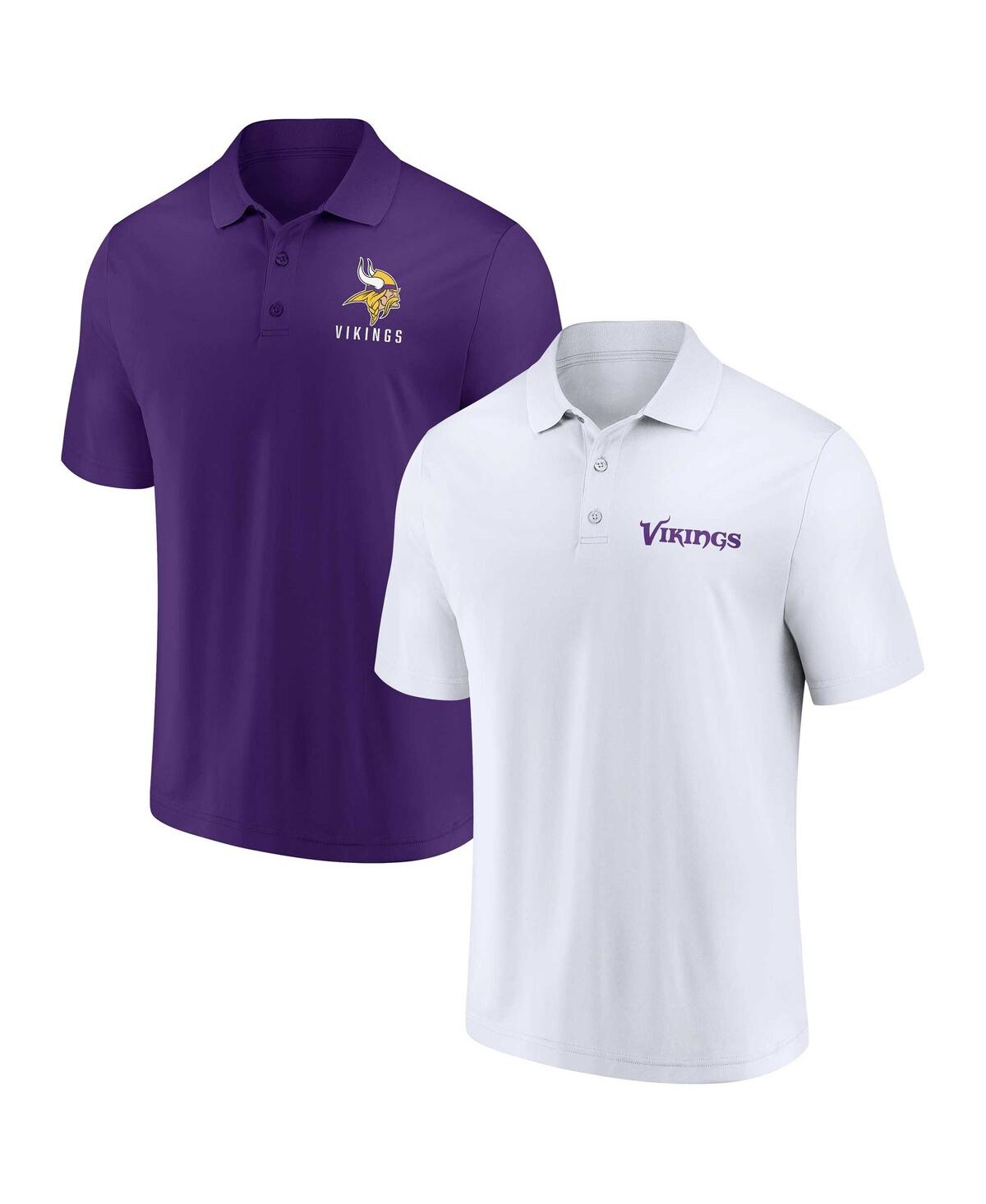 Shop Fanatics Men's  White, Purple Minnesota Vikings Lockup Two-pack Polo Shirt Set In White,purple