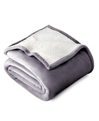Sherpa Collection Reversible Plush Fleece & Faux Shearling Blanket, Full/Queen