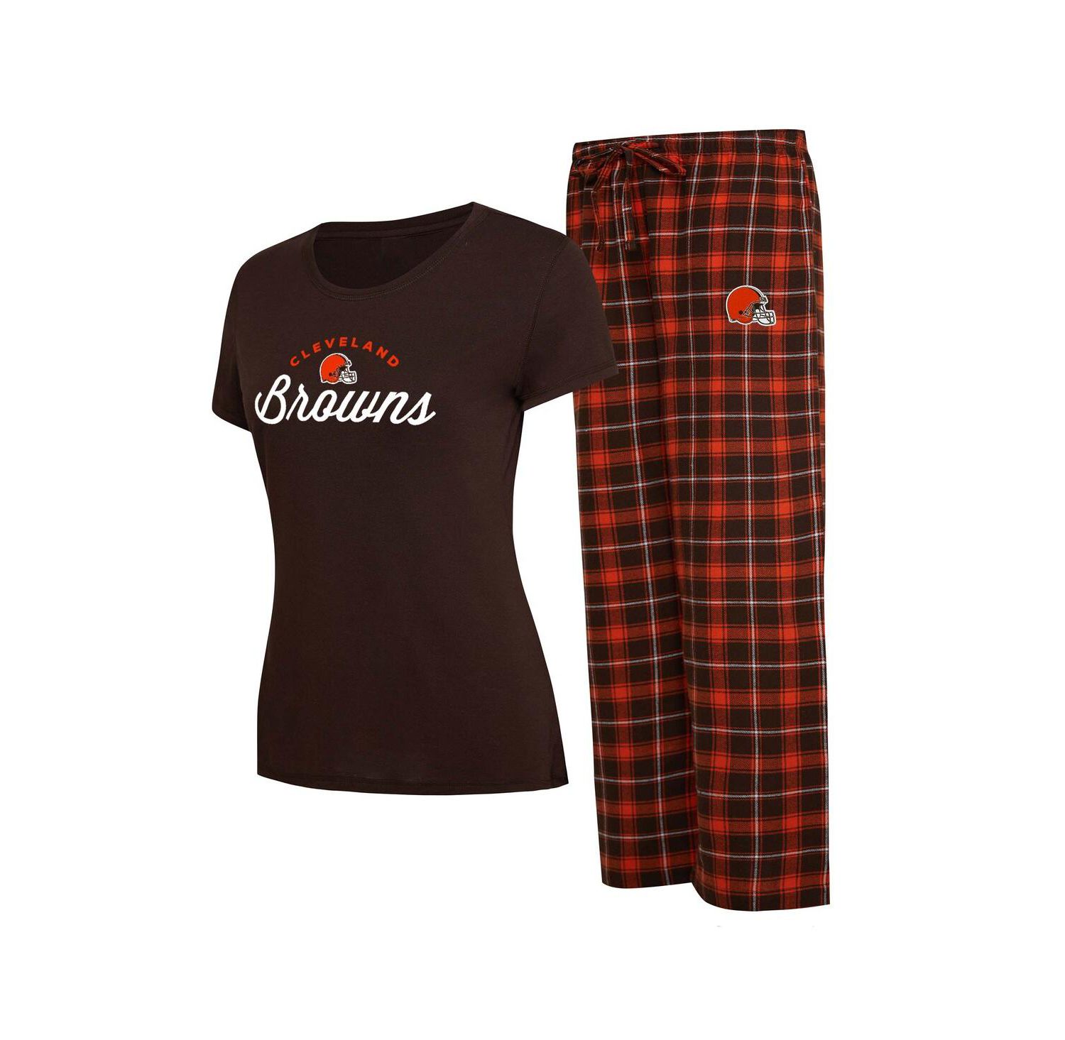 Women's Brown, Orange Cleveland Browns Arctic T-shirt and Flannel Pants Sleep Set