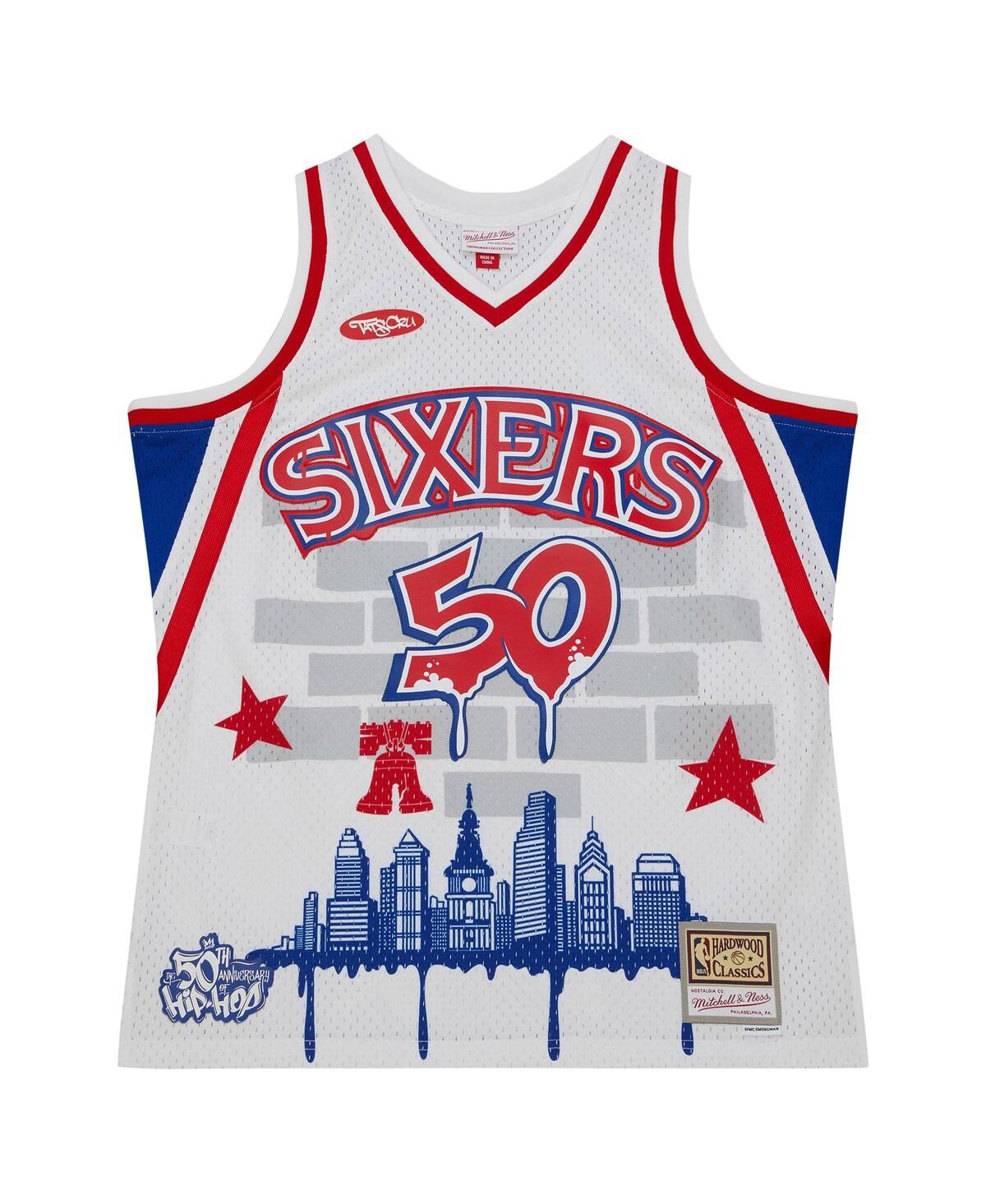 Men's Mitchell & Ness x Tats CruPhiladelphia 76ers Hardwood Classics Fashion Jersey - White
