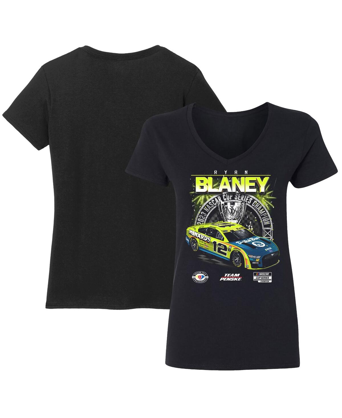 Women's Team Penske Black Ryan Blaney 2023 Nascar Cup Series Champion Official V-Neck T-shirt - Black