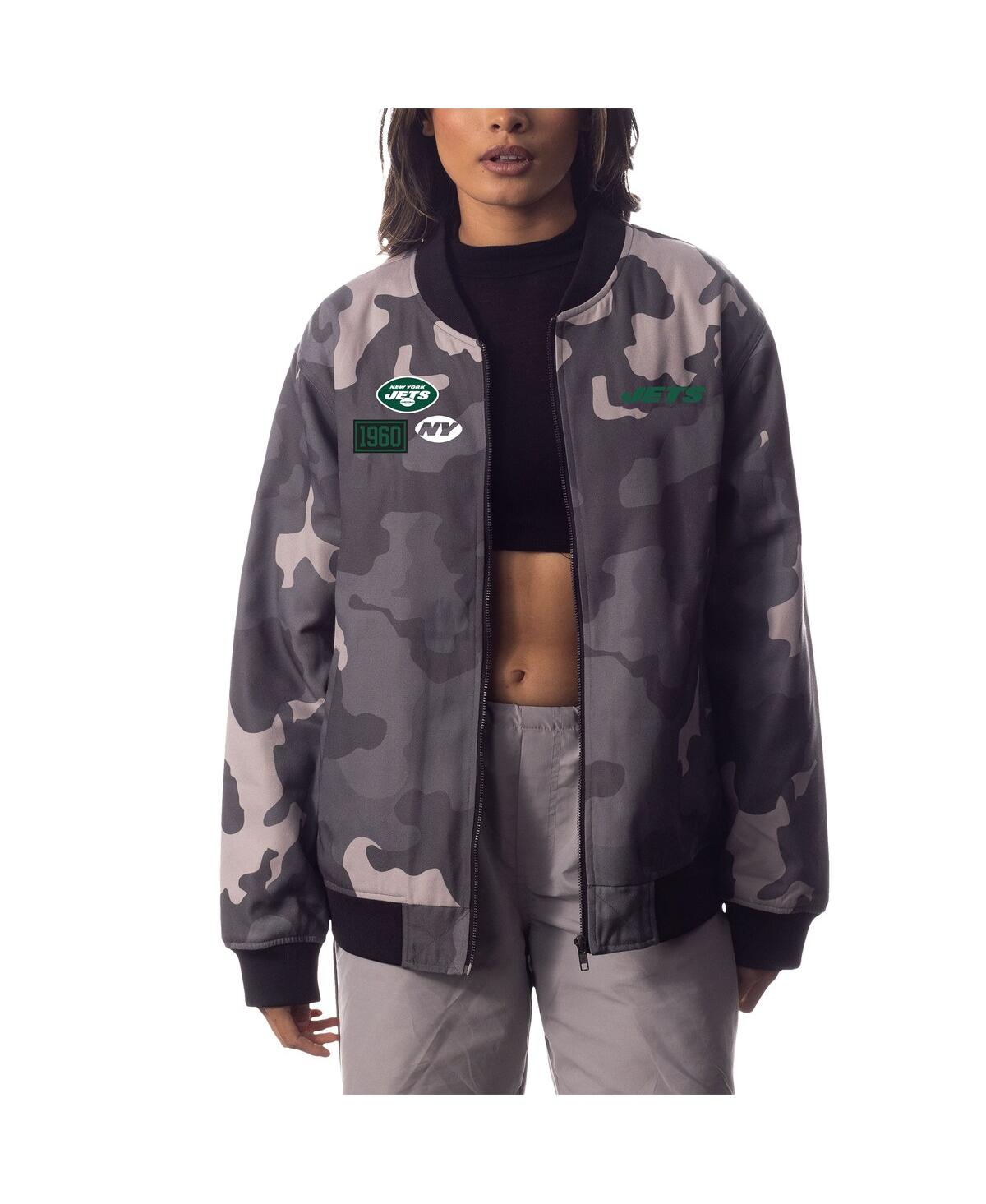 Shop The Wild Collective Men's And Women's  Gray Distressed New York Jets Camo Bomber Jacket