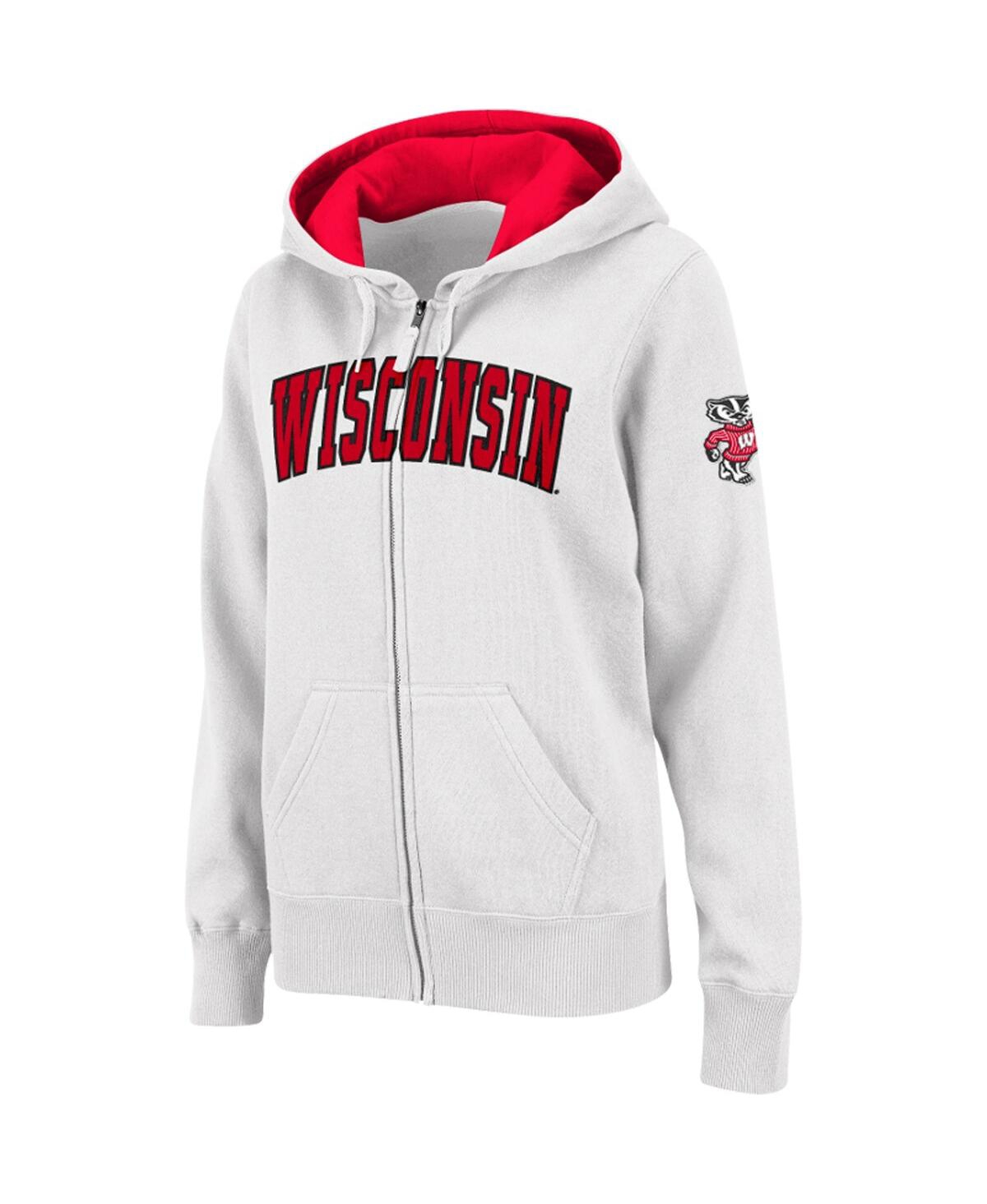 Women's Stadium Athletic White Wisconsin Badgers Arched Name Full-Zip Hoodie - White