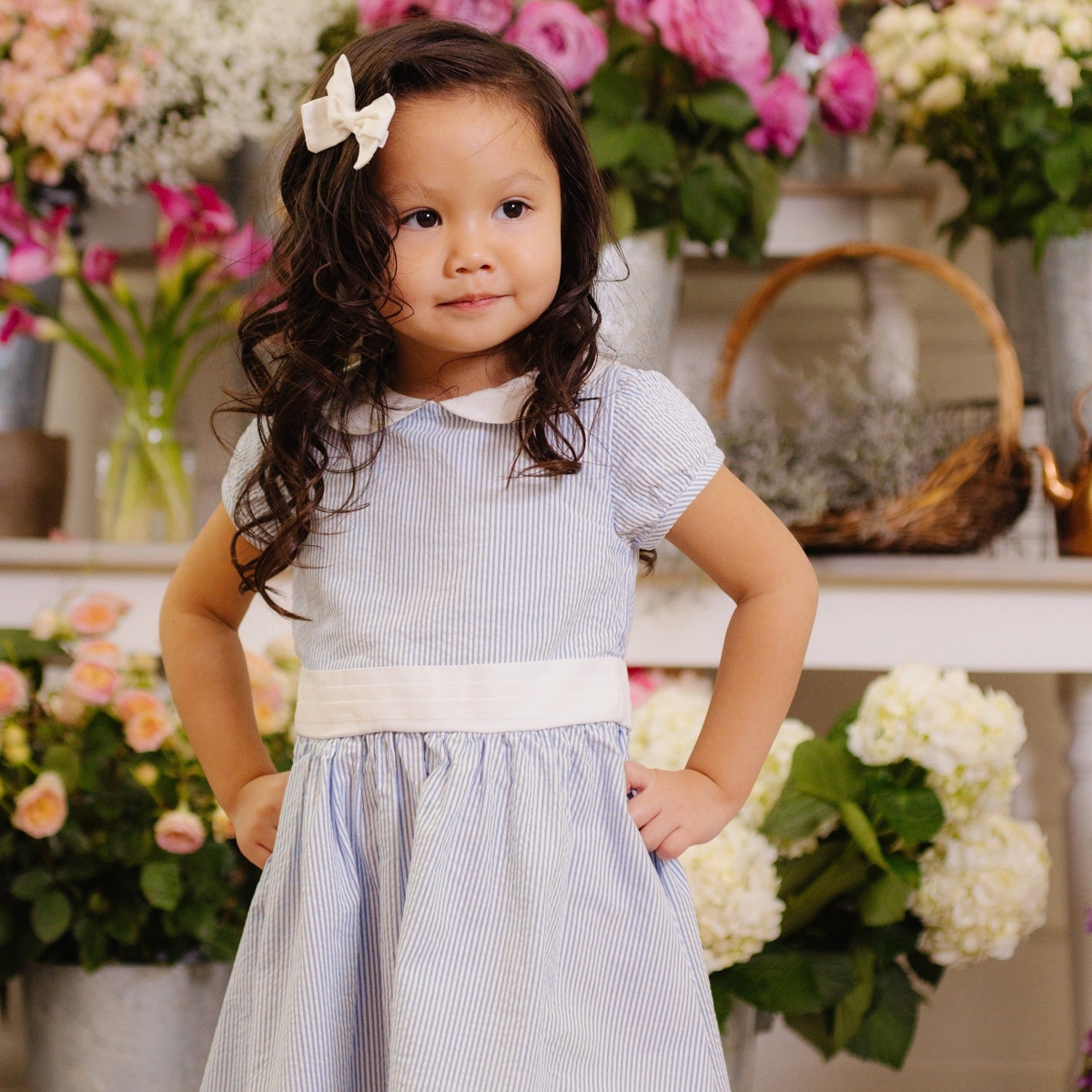 Hope & Henry Girls' Short Sleeve Seersucker Dress with Peter Pan Collar