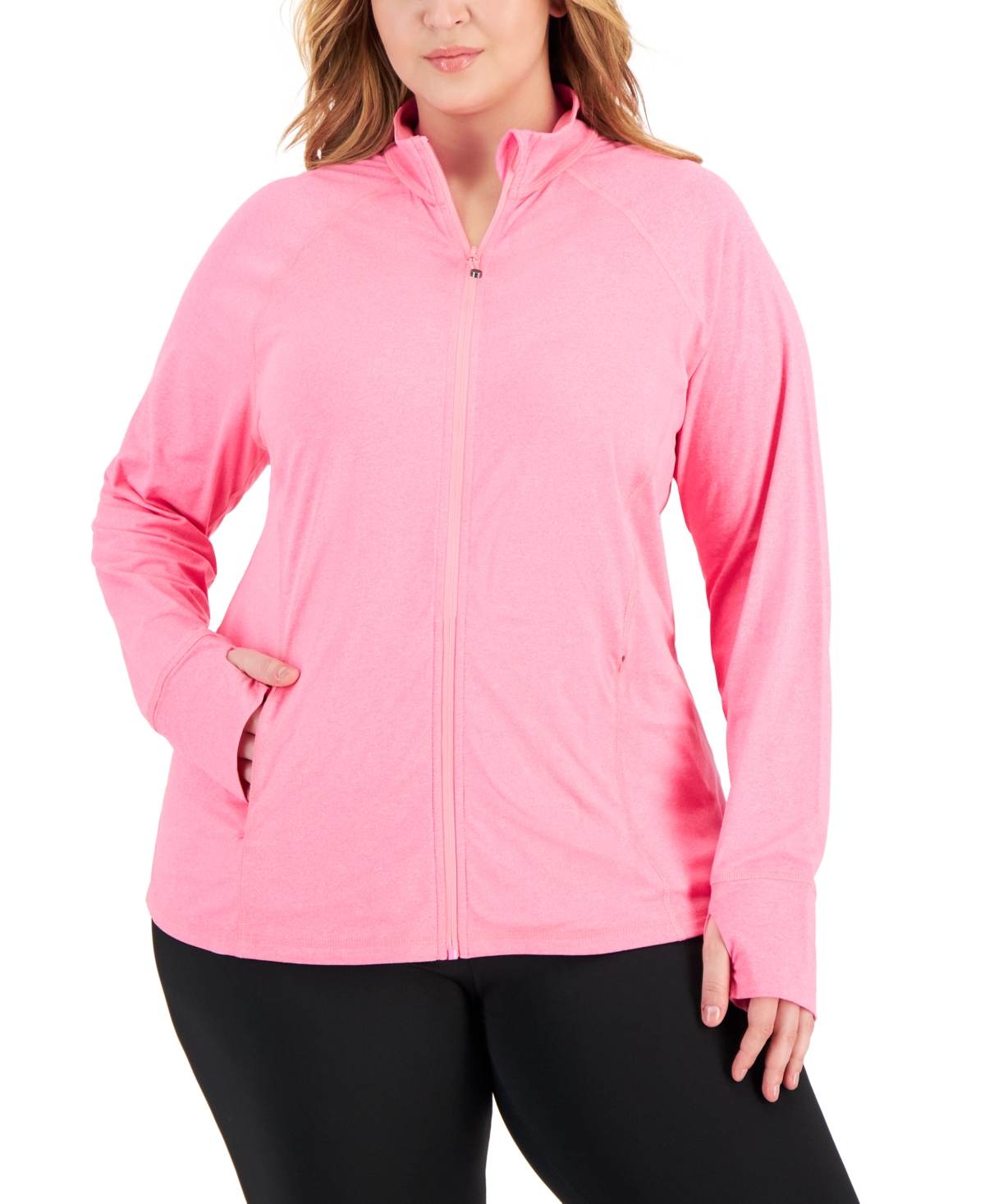 Id Ideology Plus Size Zip-front Long Sleeve Jacket, Created For Macy's In Molten Pink