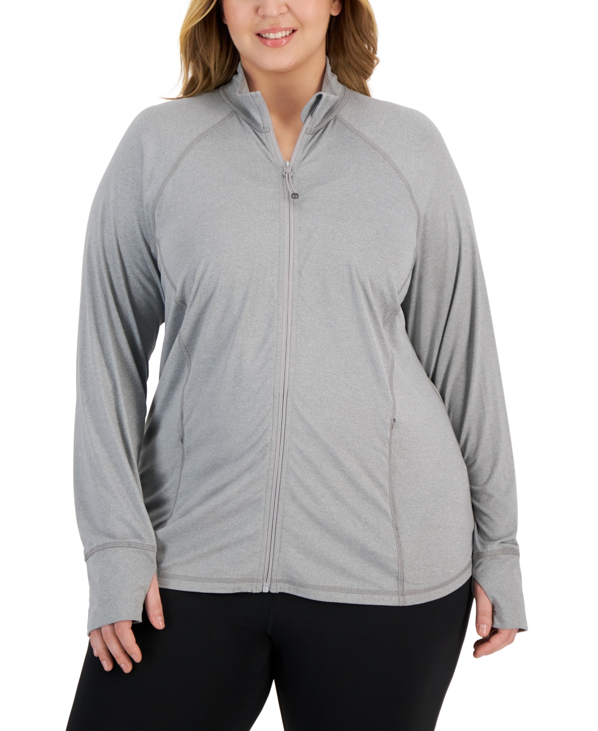 Id Ideology Plus Size Zip-front Long Sleeve Jacket, Created For Macy's In Storm Grey