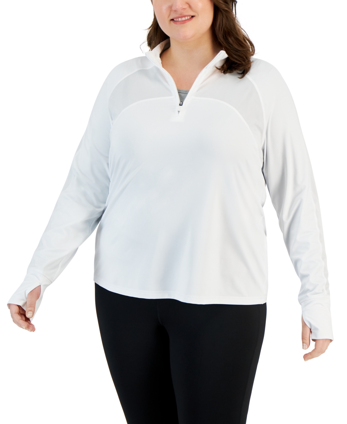 Shop Id Ideology Plus Size Quarter Zip Long Sleeve Top, Created For Macy's In Bright White
