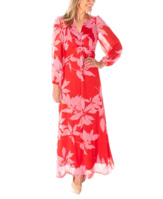 Maison Tara - Women's Front-Print Chiffon Maxi Dress