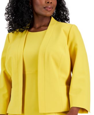 Plus Size Crepe Open Front Jacket and Crewneck Sheath Dress Suit Set
