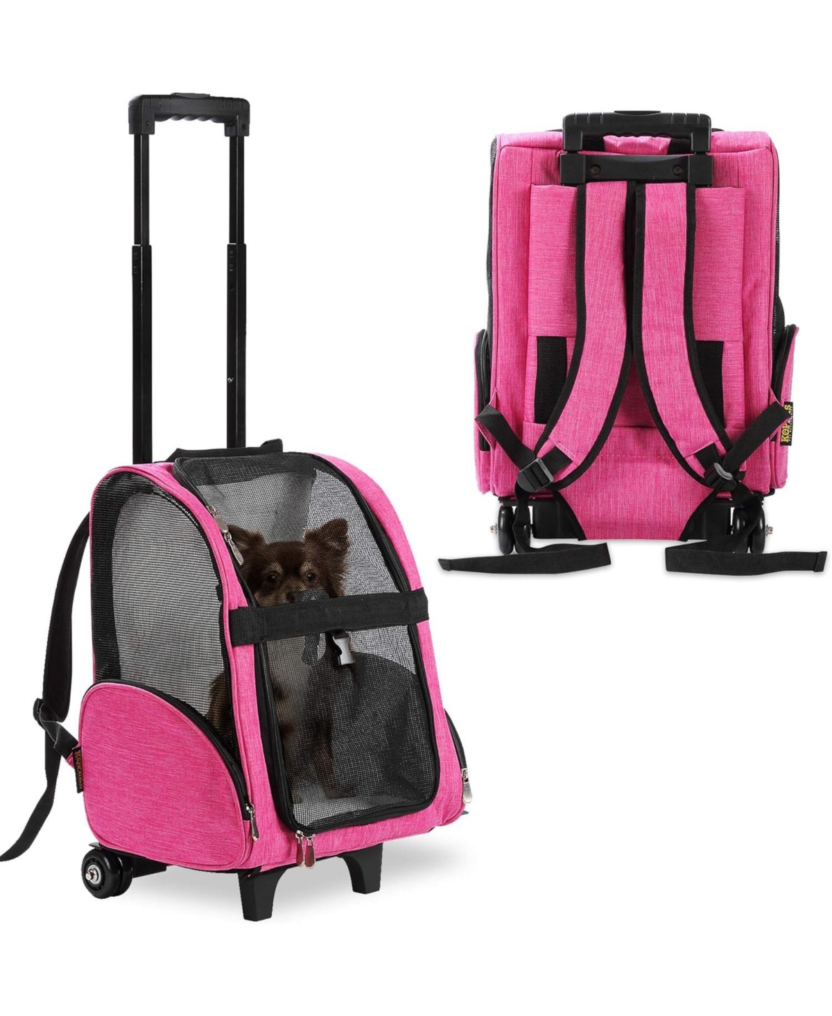 Backpack Pet Travel Carrier with Double Wheels Medium - Pink