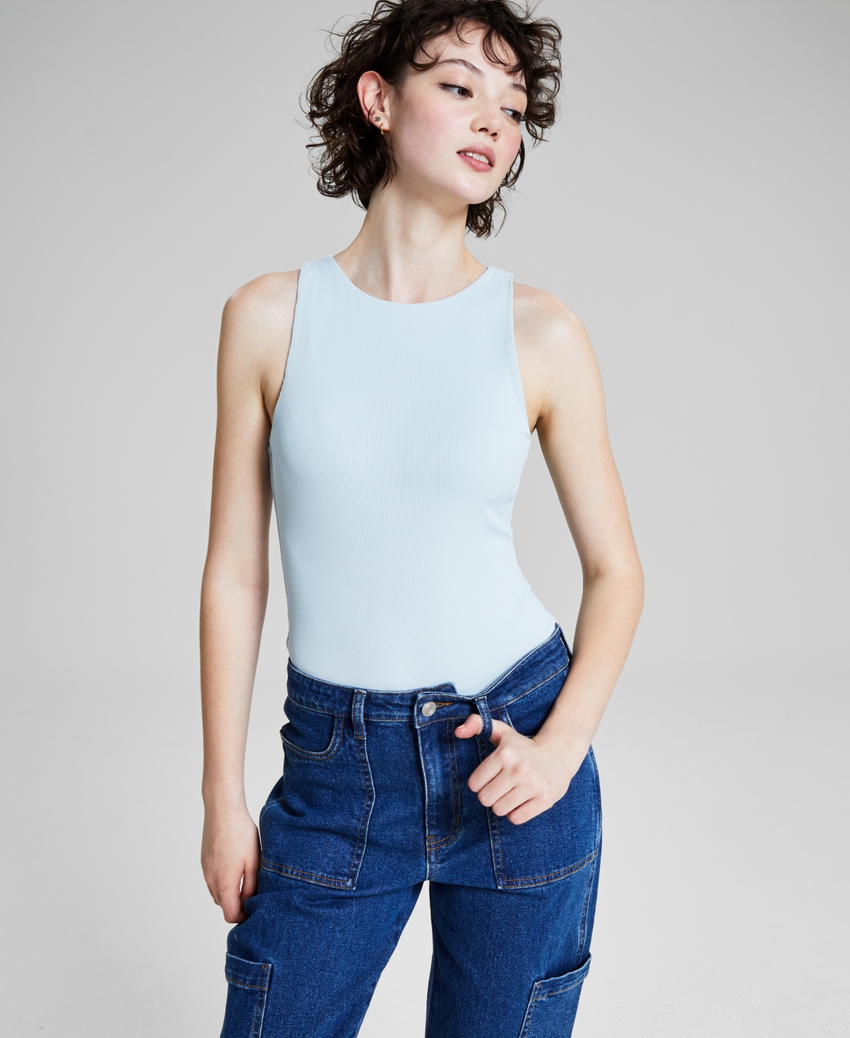 Shop And Now This Women's Sleeveless Ribbed Double Layered Bodysuit, Created For Macy's In Cool Dusk