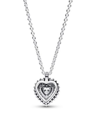Sterling Silver with Clear Cubic Zirconia Heart Collier Necklace