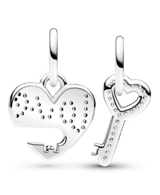 Pandora Sterling Silver Love Heart and Key Splittable Charm - Macy's