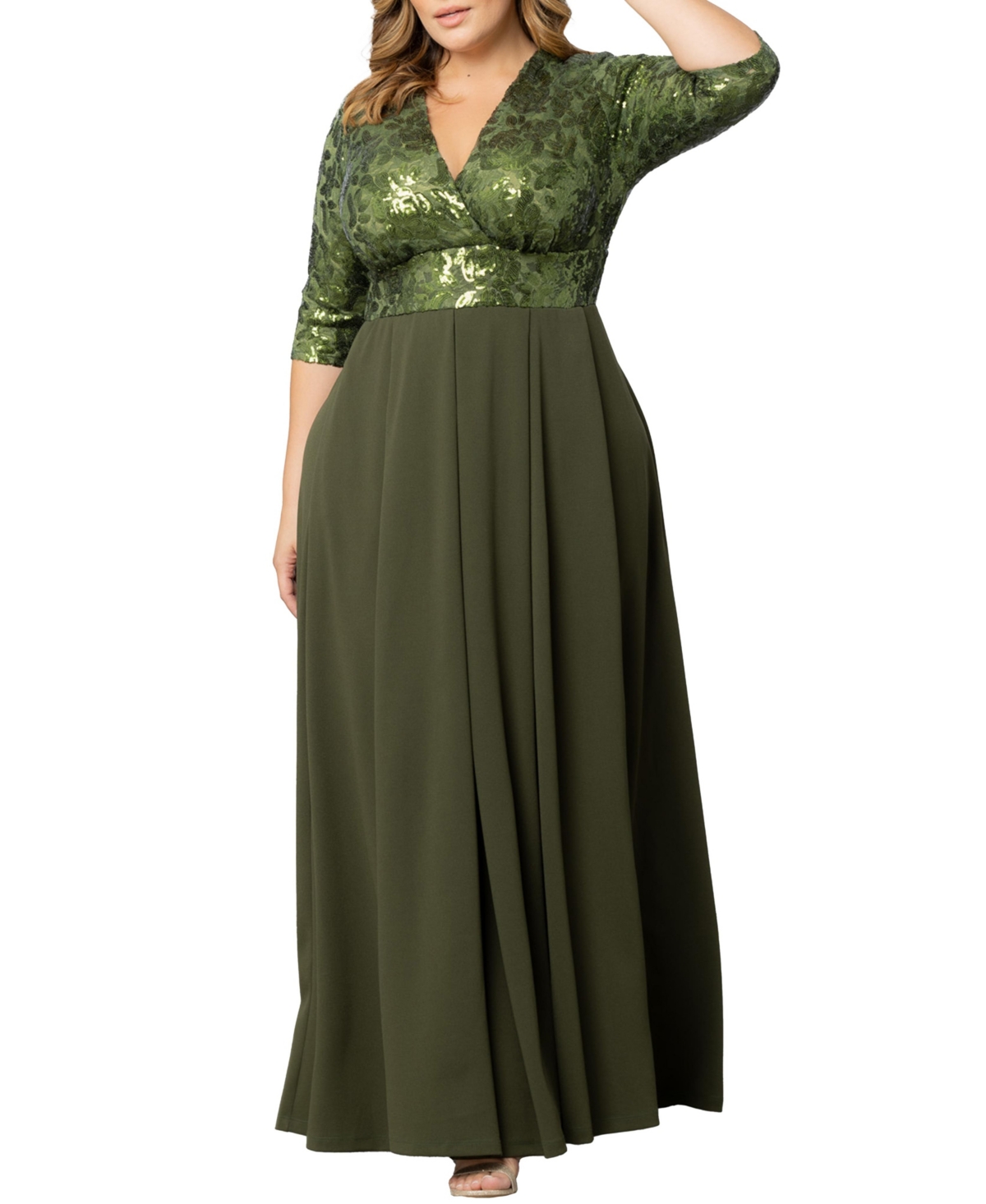 Women's Plus Size Paris Pleated Sequin Gown - Olive green