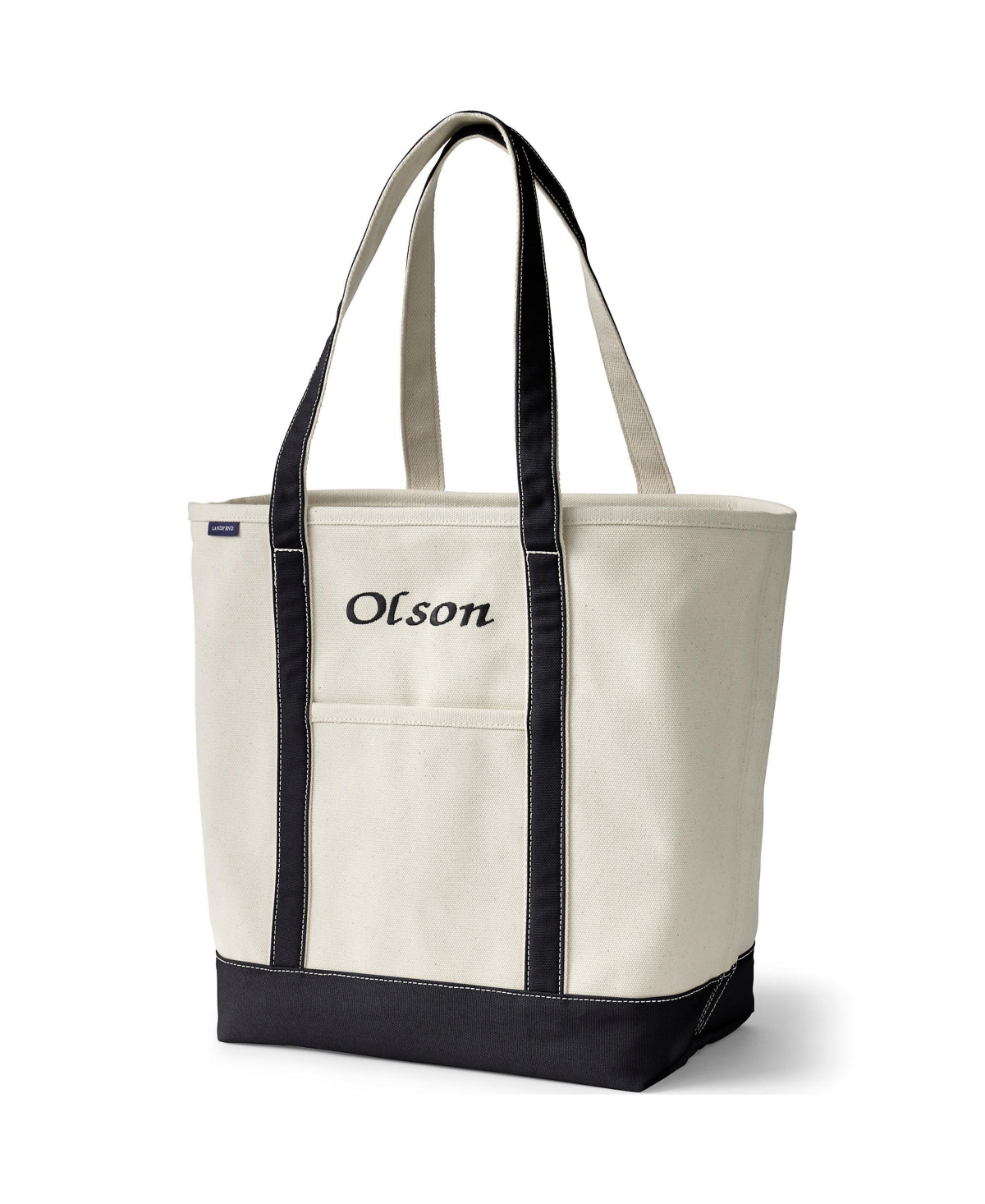 Lands' End5 Pocket Open Top Long Handle Canvas Tote Bag - Natural/black