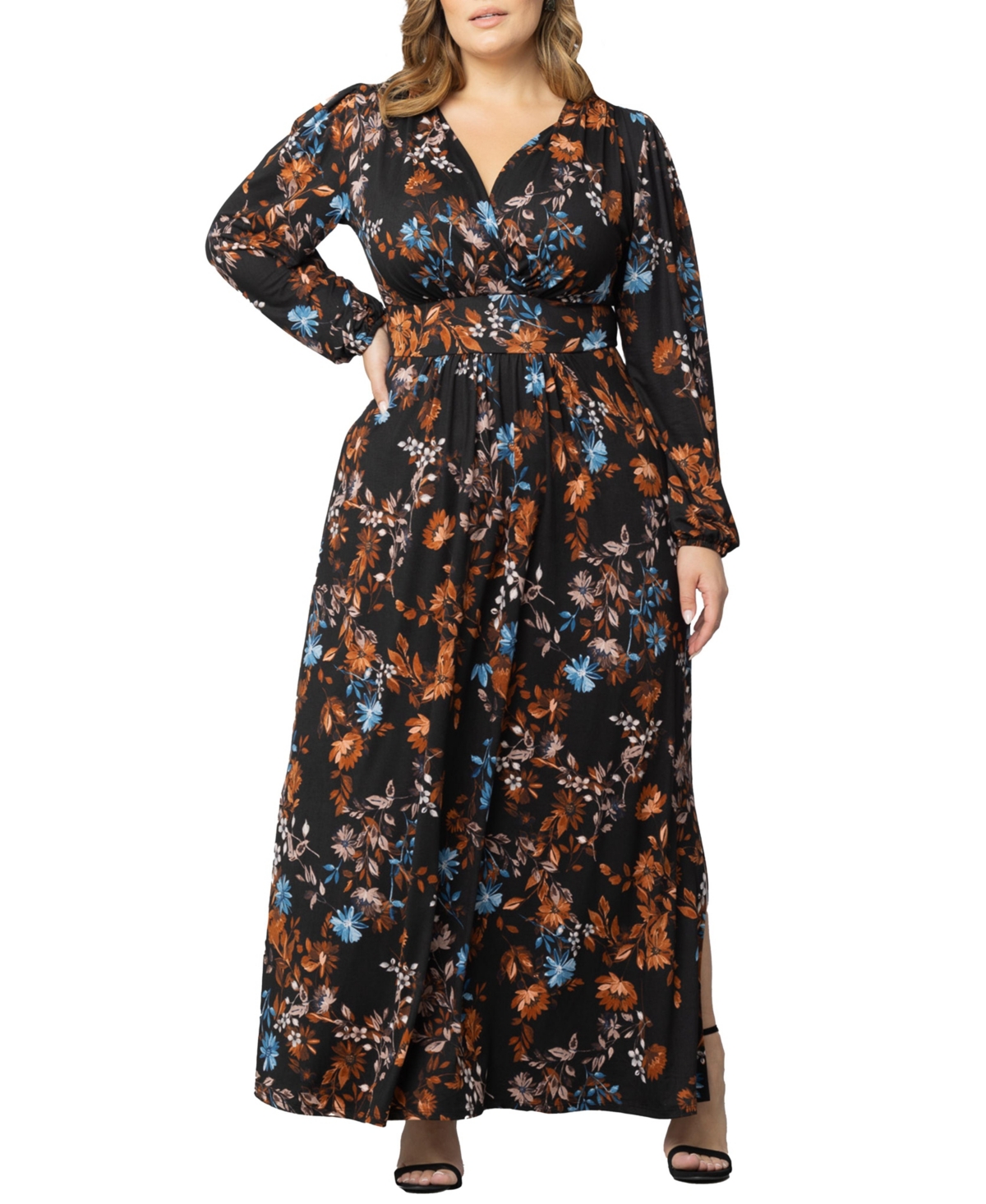 Women's Plus Size Kelsey Long Sleeve Maxi Dress - Midnight asters