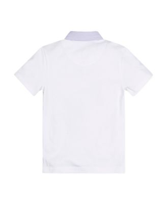 Boys Short Sleeve Jersey Polo with Seersucker Trim