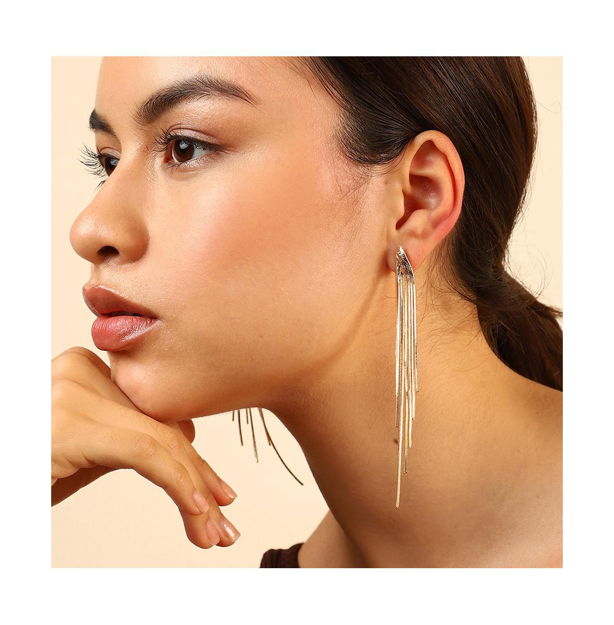 Sohi Women's Gold Metallic Chain Drop Earrings In Gold