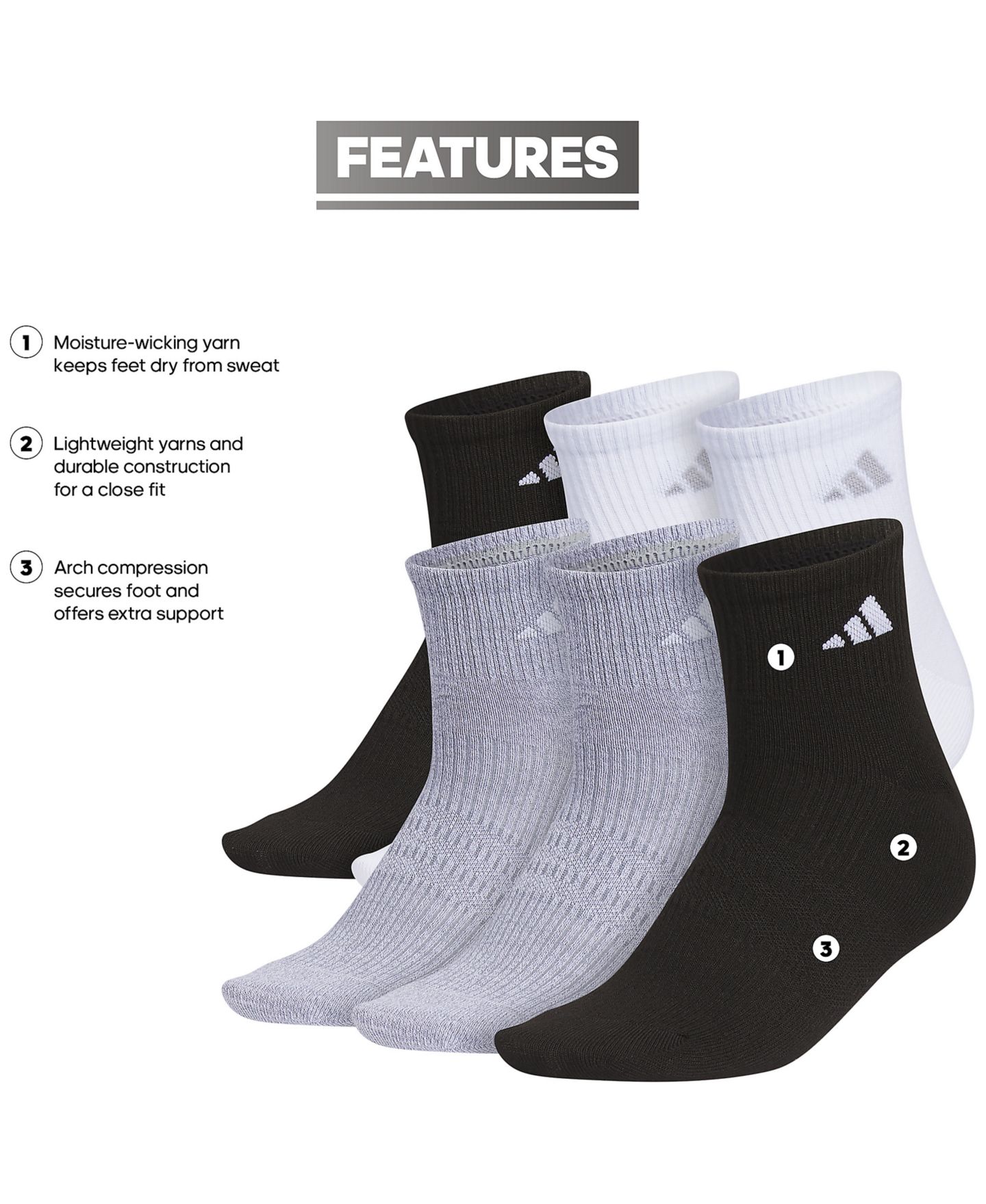 Носки Superlite, укороченные, 6 шт. — adidas, цвет: Чёрный / Белый — фото 6