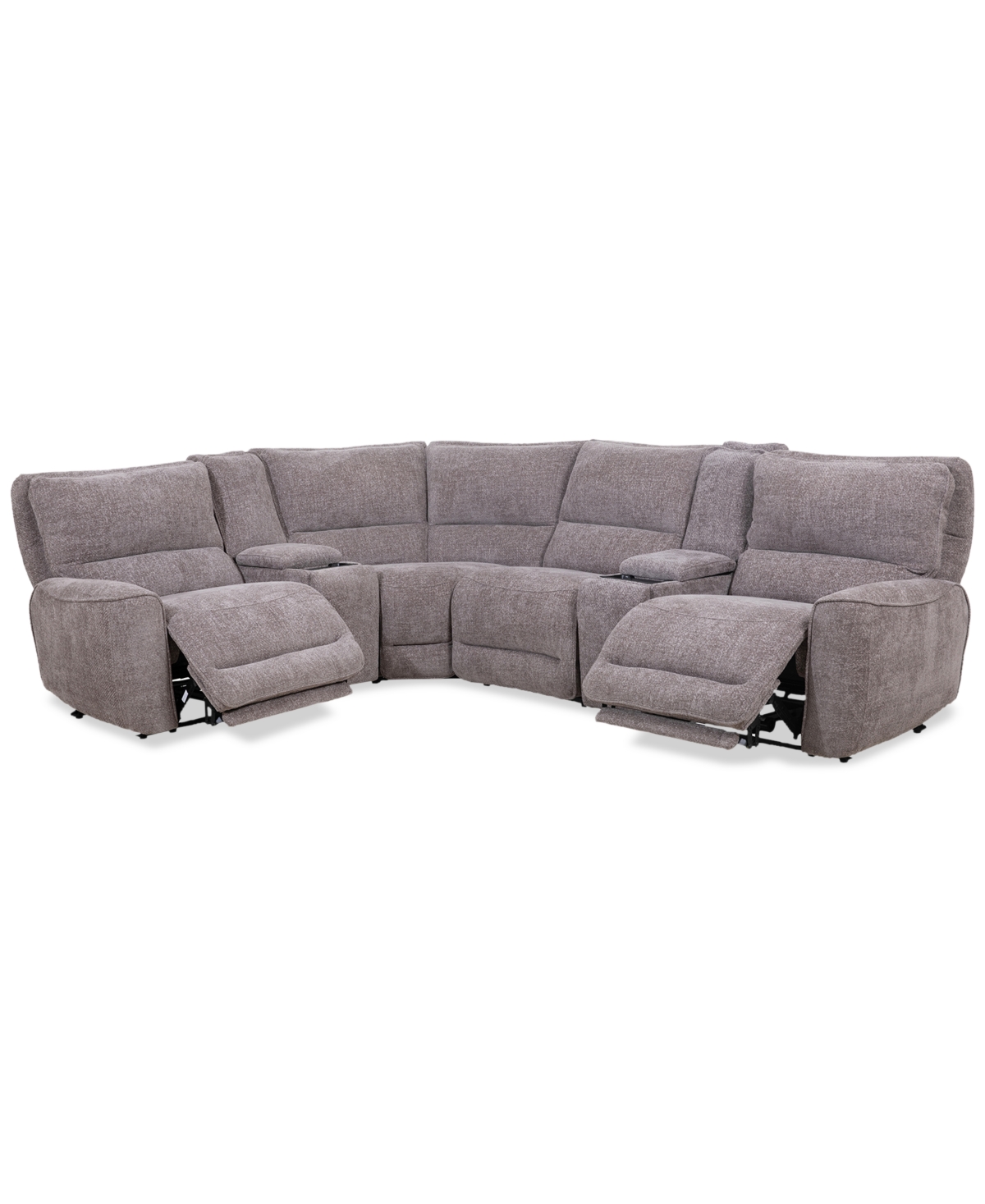 Macy's Deklyn 129" 7-pc. Zero Gravity Fabric Sectional With 2 Power Recliners & 2 Consoles, Created For Mac In Brown