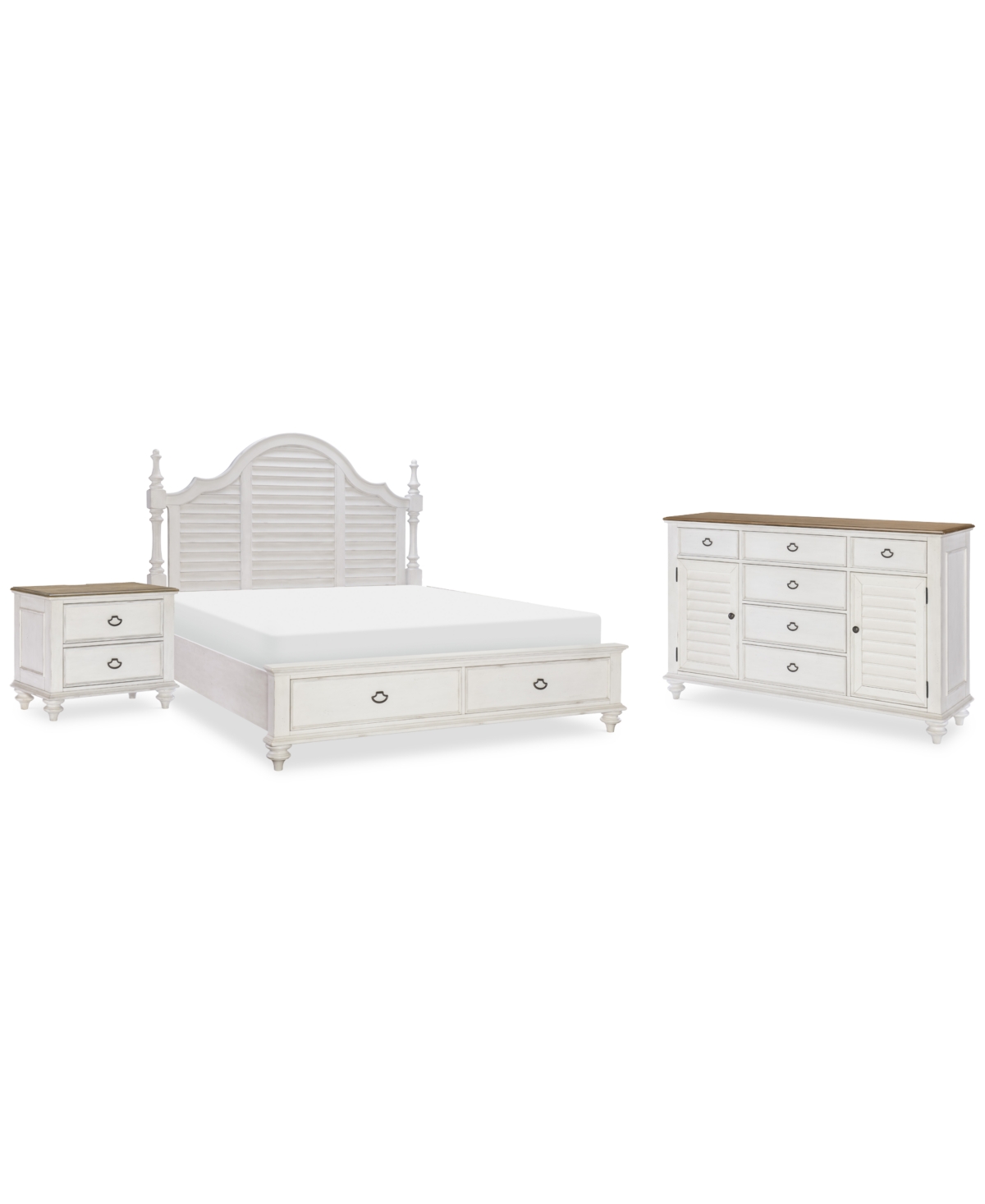 Mandeville 3pc Bedroom Set (Louvered Storage Bed + Louvered Dresser + 2-Drawer Nightstand)