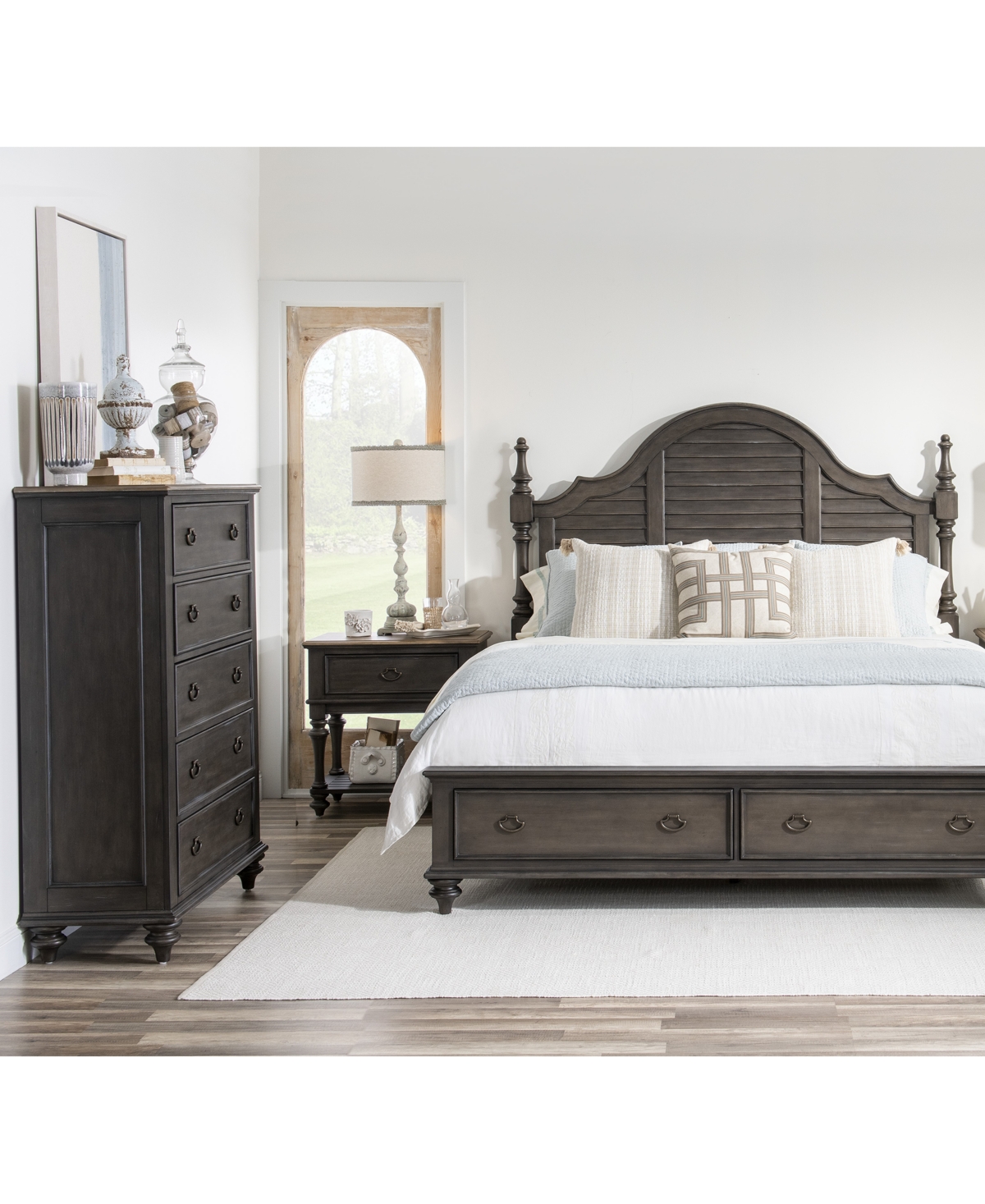 Shop Macy's Mandeville 3pc Bedroom Set (louvered California King Storage Bed + Drawer Chest + 1-drawer Nightstan In White