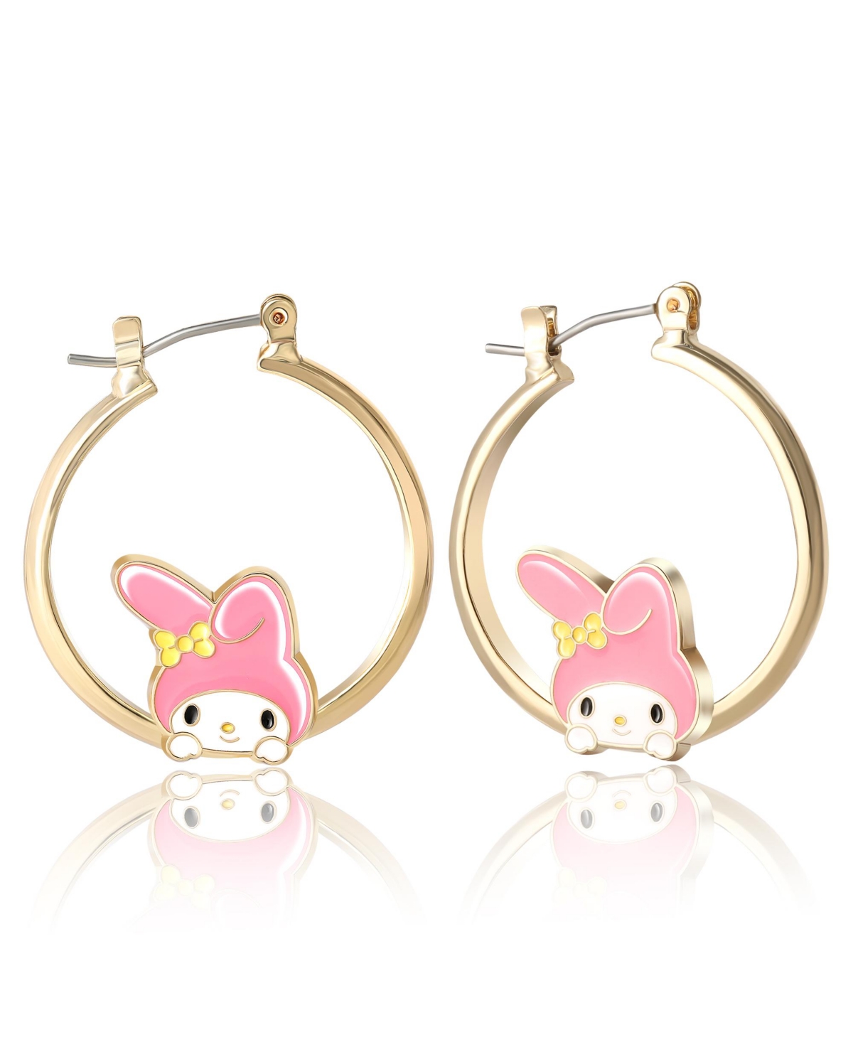 Sanrio Hello Kitty Women's Enamel Plated Hoop Earrings Officially Licensed - My Melody - Gold tone, pink
