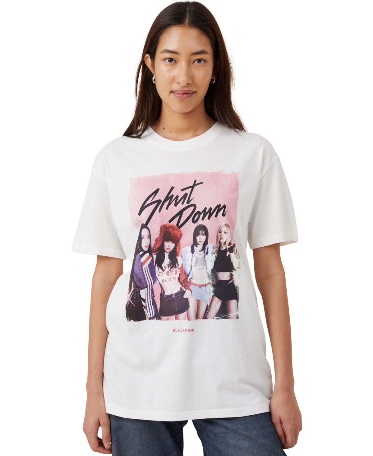 Cotton On Women's The Oversized Graphic License T-shirt In Black Pink Shut Down,vintage White