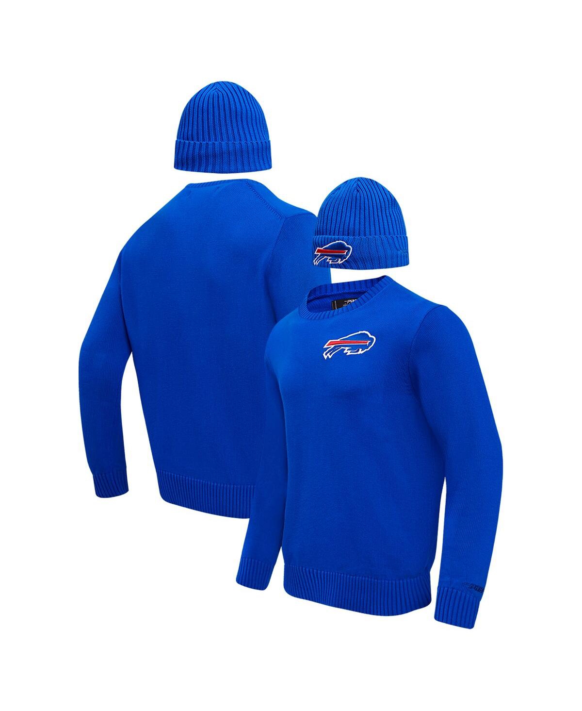 Pro Standard Men's  Royal Buffalo Bills Crewneck Pullover Sweater And Cuffed Knit Hat Box Gift Set