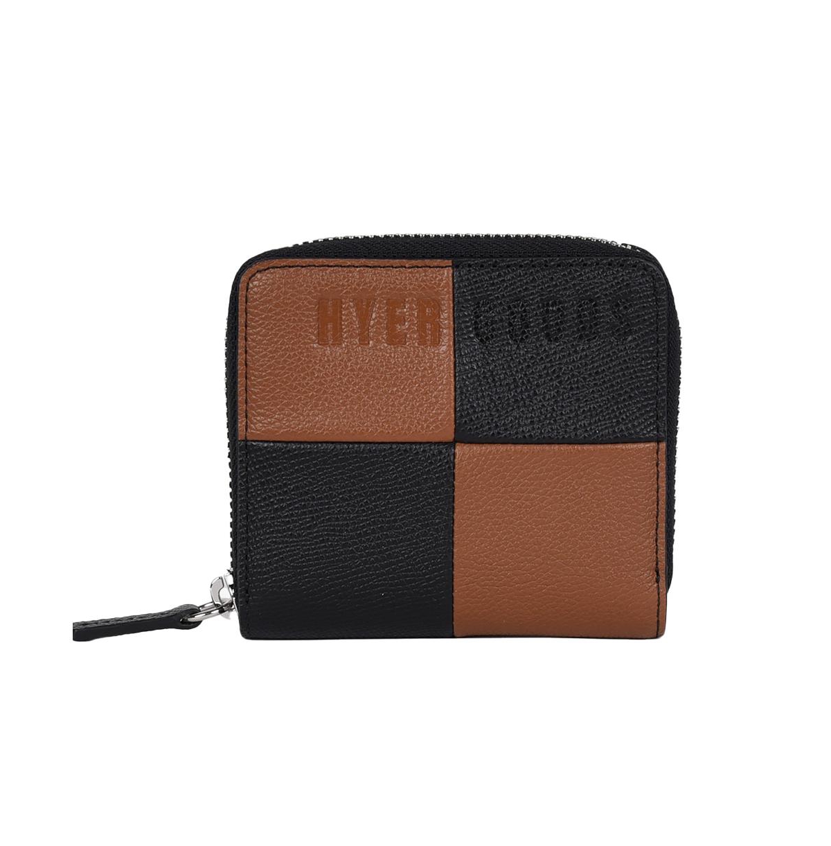 HYER GOODS UPCYCLED LEATHER ZIP WALLET COGNAC CHECK