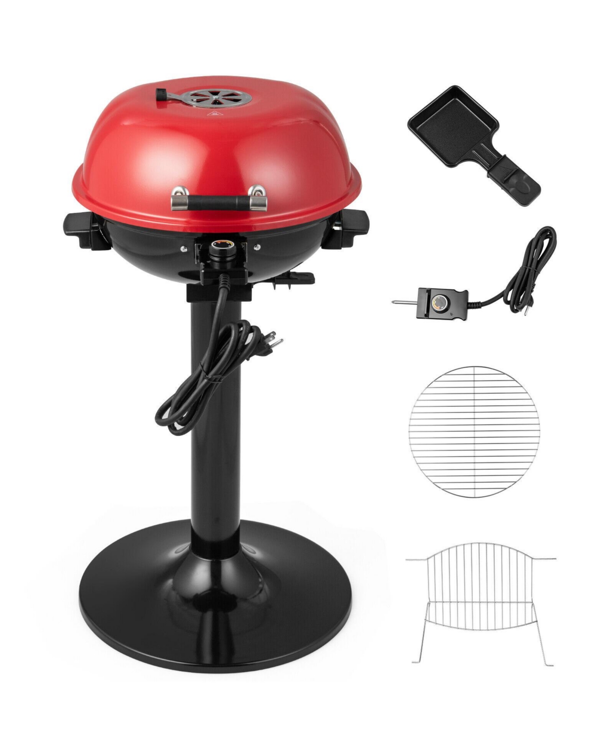 1600W Electric Bbq Grill with Removable Non-Stick Warming Rack - Red