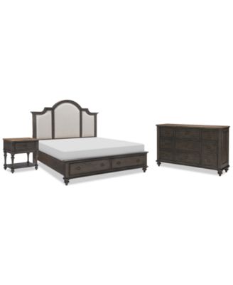 Mandeville 3pc Bedroom Set (Upholstered Queen Storage Bed + Dresser + 1-Drawer Nightstand)