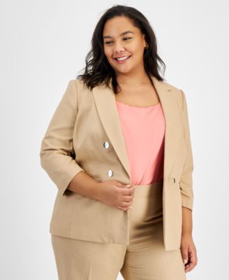 Bar III - Plus Size Scrunch-Sleeve Open-Front Blazer