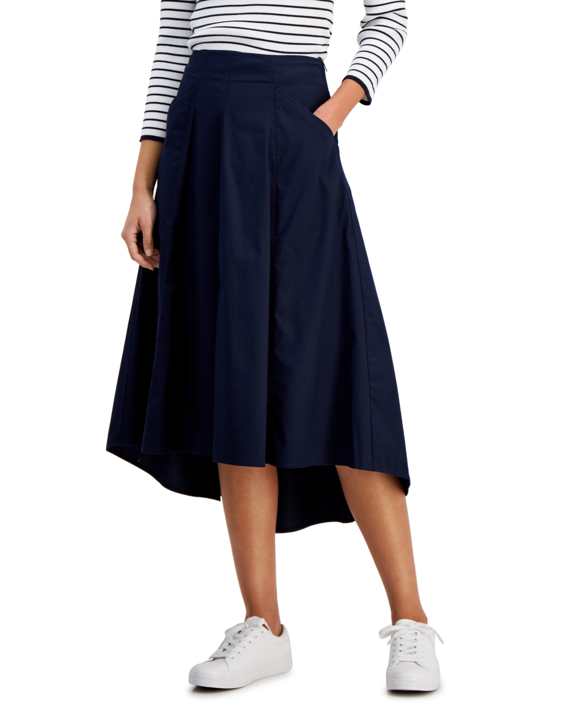 Women's High-Low Midi Skirt - Blue