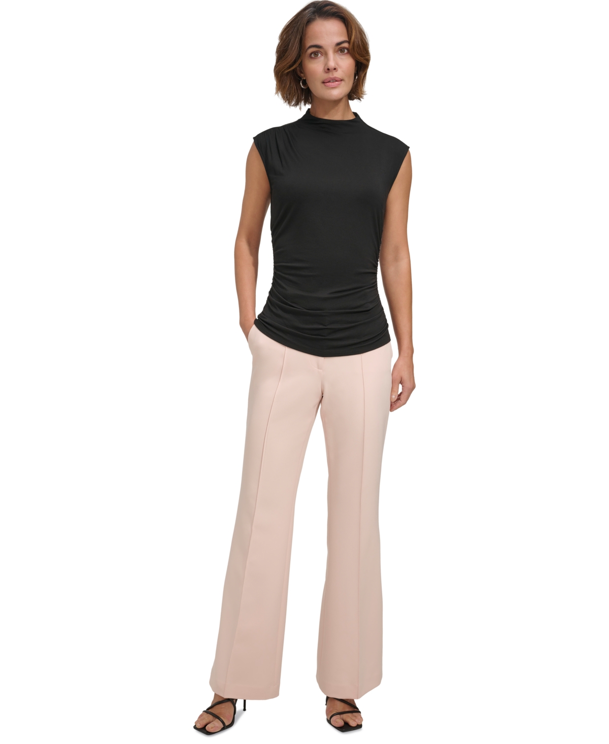 Dkny Petite Ruched High-Neck Sleeveless Top