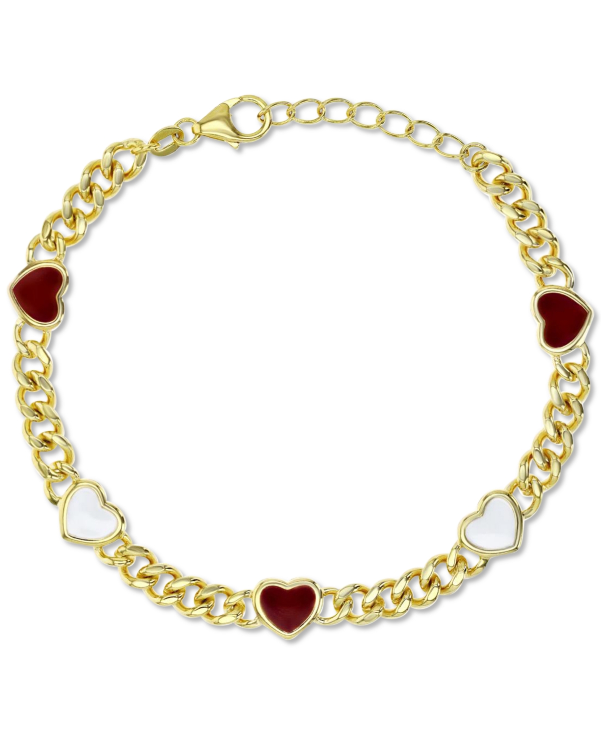 Shop Macy's Red & White Enamel Heart Large Link Chain Bracelet In 14k Gold-plated Sterling Silver In Red  White