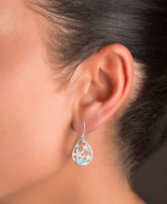 Larimar & Cubic Zirconia Starfish Drop Earrings in Sterling Silver