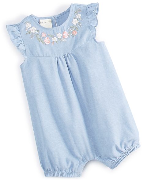 Детские First Impressions Baby Girls Cotton Chambray Flower Sunsuit