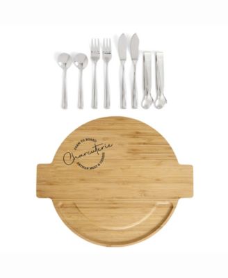 Maison Du Fromage 9-Piece Burnished Bamboo and 18/8 Stainless Steel Charcuterie Round Cheese Board and Serving Set